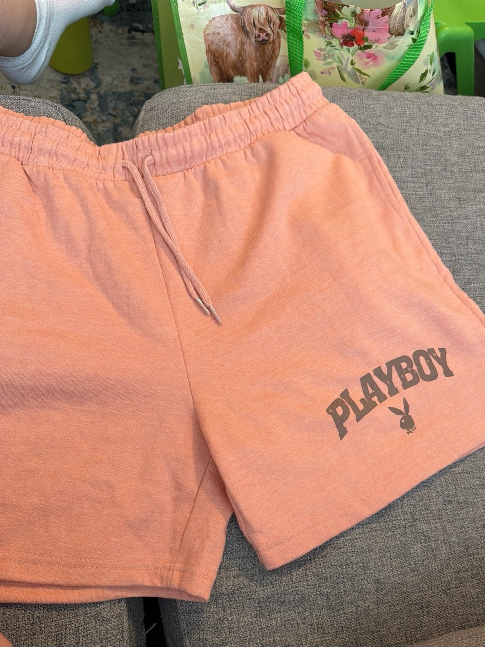 PLAYBOY Fleece Sweat-shorts Gray Logo Athletic or Lounge Shorts Size XL Like New